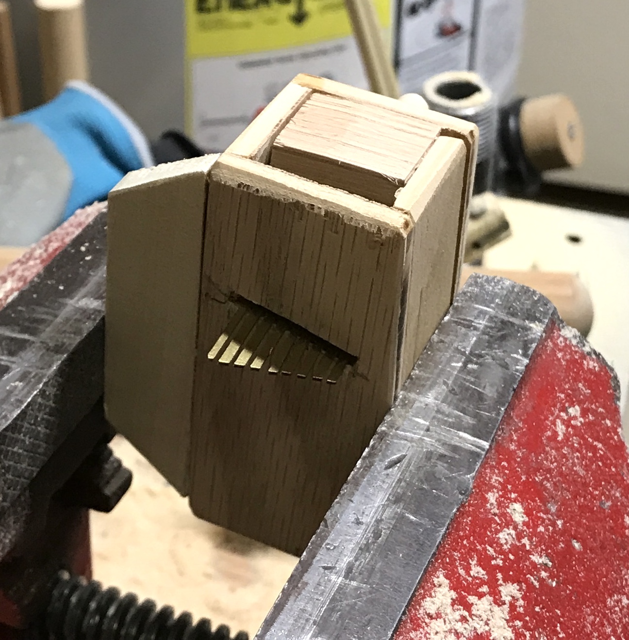 Chime box with pegs added and wall glued